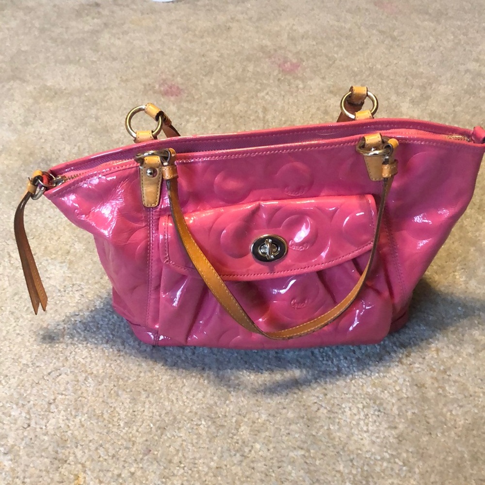Coach patent leather bubblegum pink embossed handbag